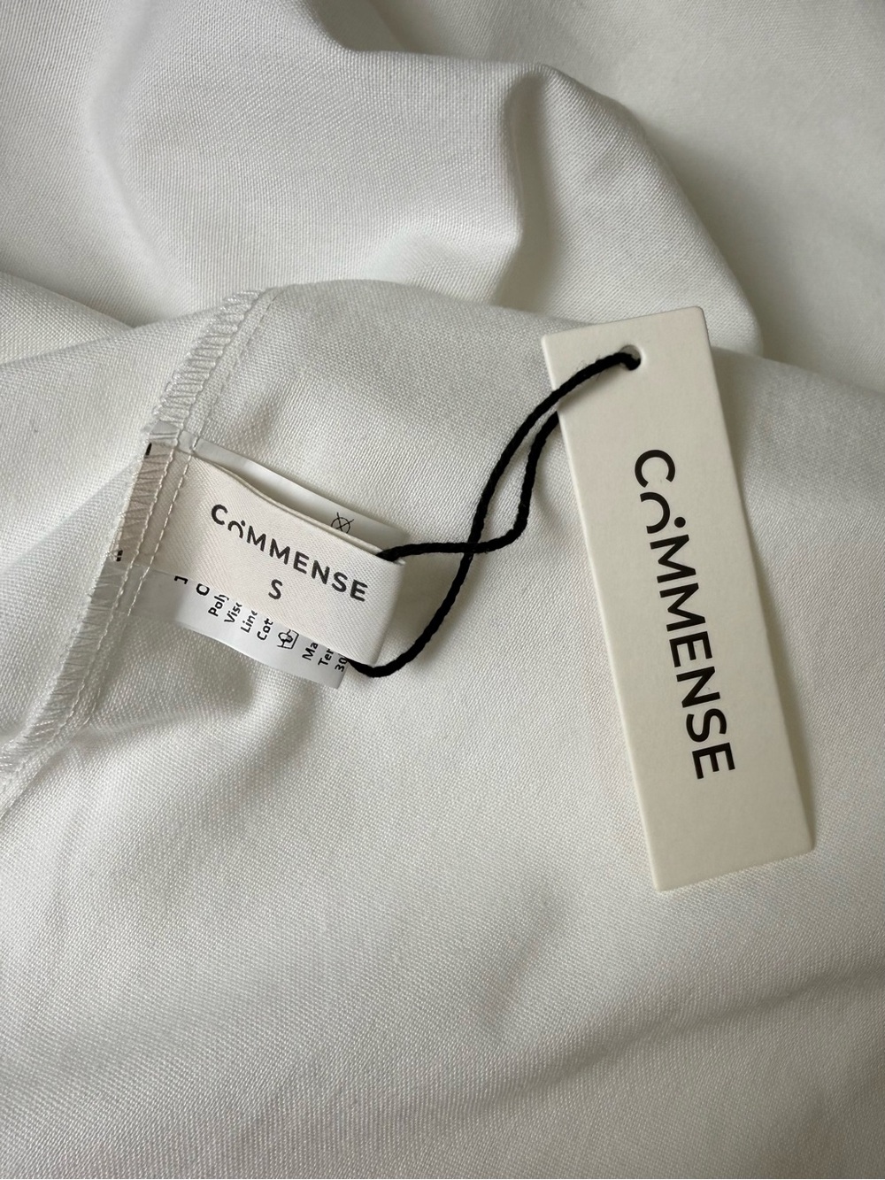 Commense White Linen Blend V Neck Bow Belt Midi Dress Slit NWT Small - Picture 12 of 15